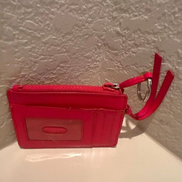 Marc Jacobs Keychain Cardholder Zip Top Wallet Red Leather Logo Front - Picture 2 of 12
